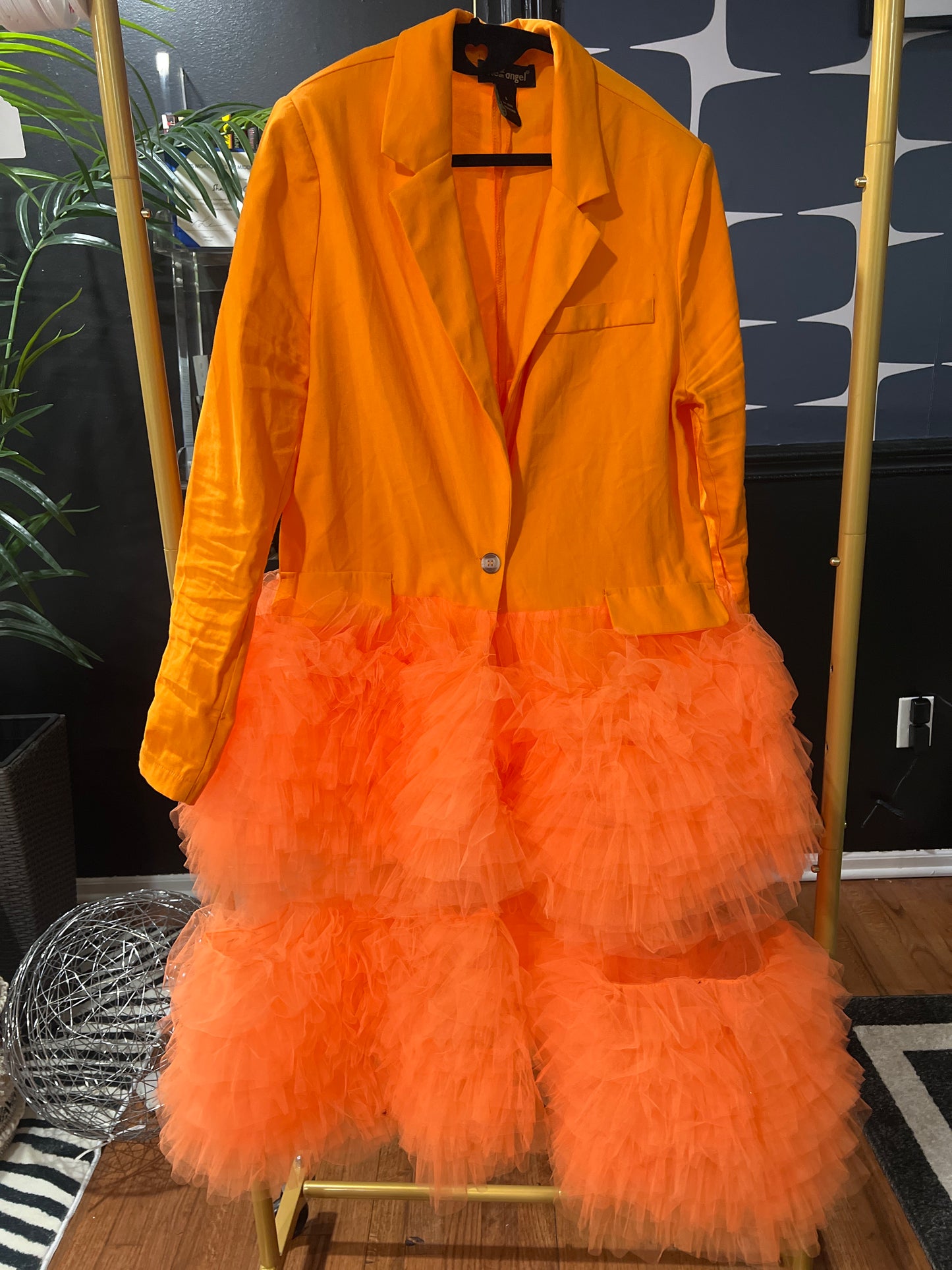 Uniquely Orange Tulle Blazer
