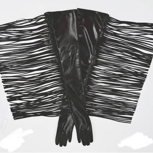 Faux Leather Long Fringe Gloves