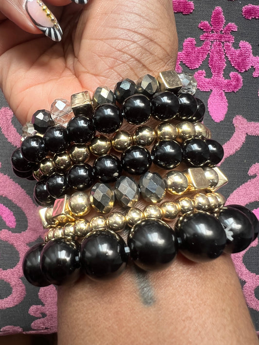 Black, Gold & Silver Bracelet Set