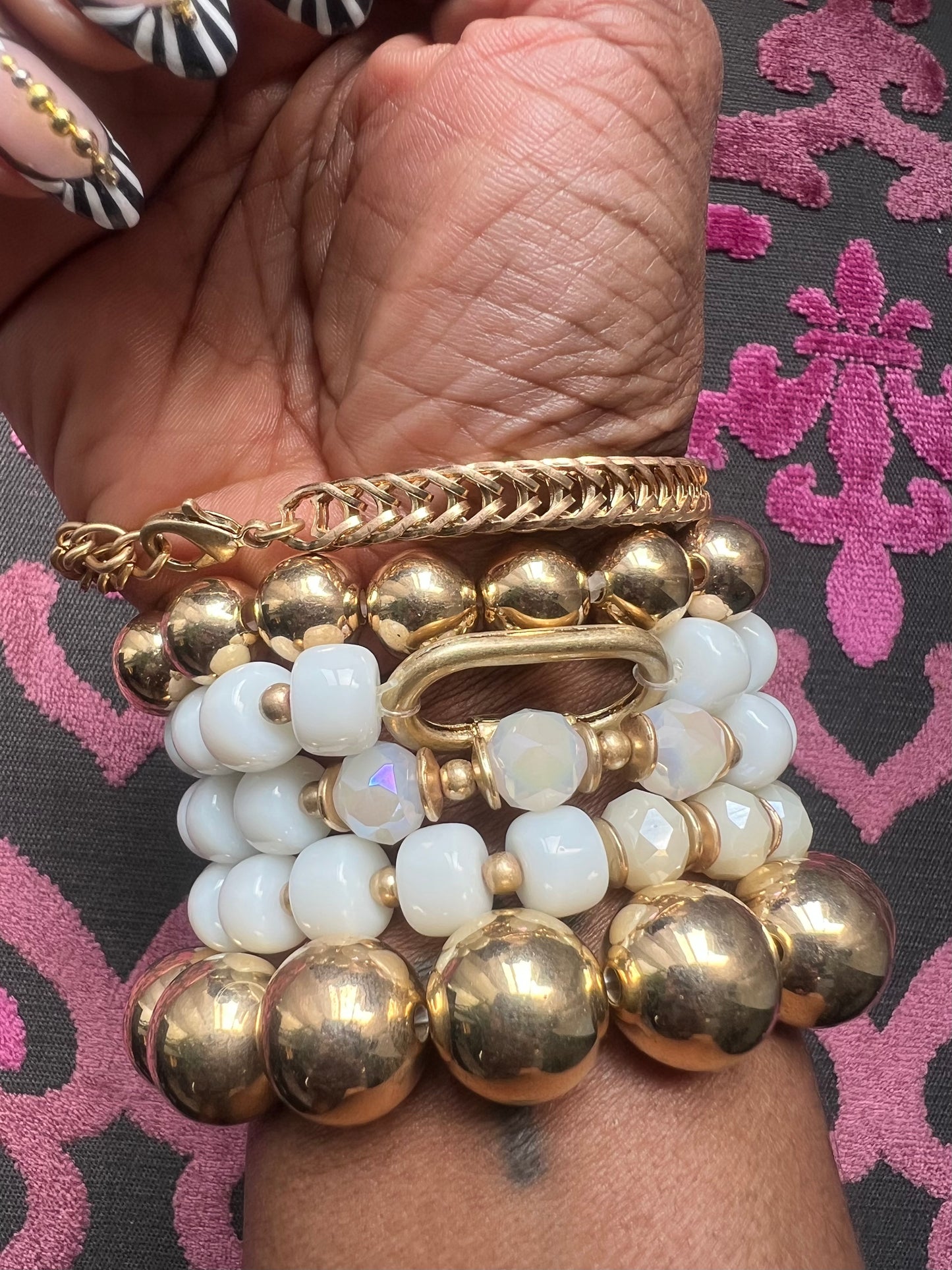 Gold & White Bracelet Set