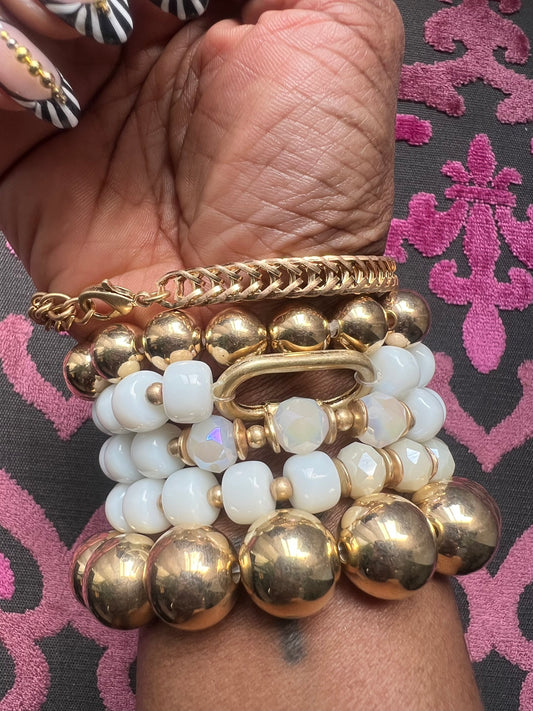 Gold & White Bracelet Set