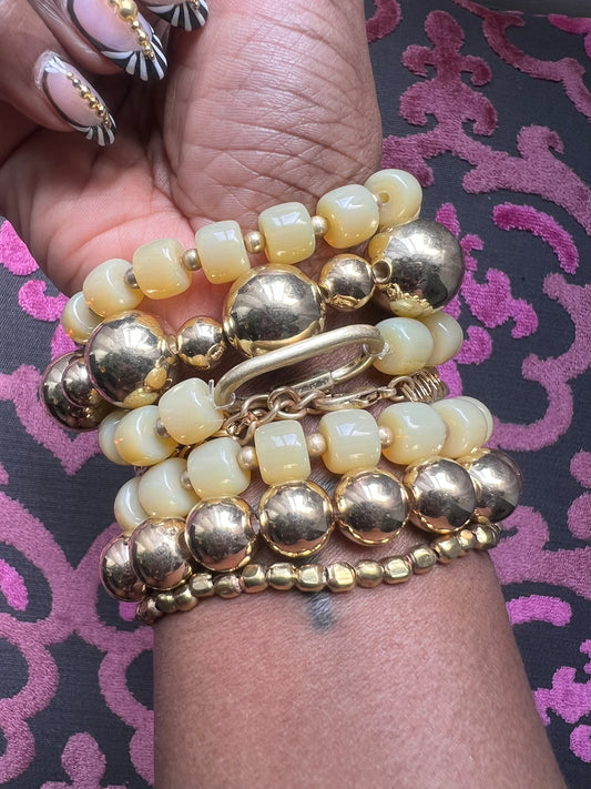 Gold & Cream Bracelet Set